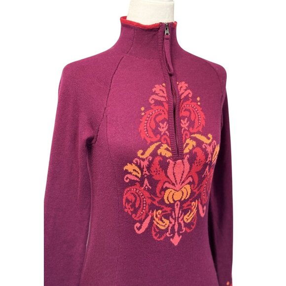 Athleta Purple Floral Jacquard Half Zip Pullover Sweater Top XXS Boho Outdoor - Picture 4 of 9